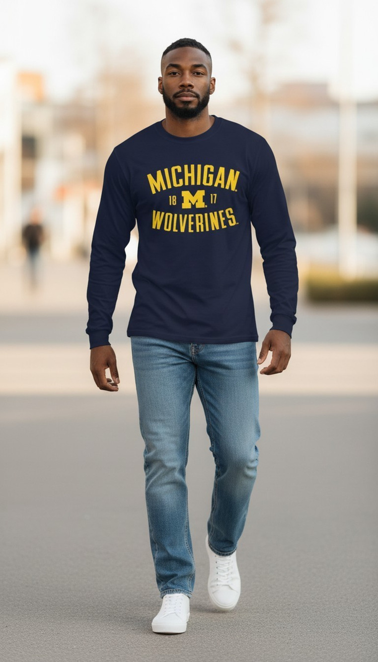 Knights Apparel Michigan Wolverines EST 1817 Long Sleeve Pullover Shirt Men's XL